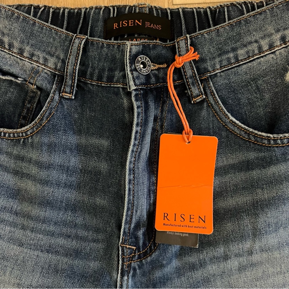 Risen High Waist Distressed Mom Jeans L - Picture 3 of 6